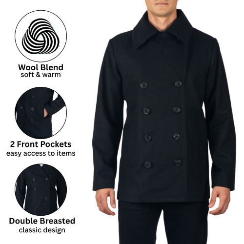 Alpine Swiss Mason Mens Wool Blend Classic Pea Coat Jacket
